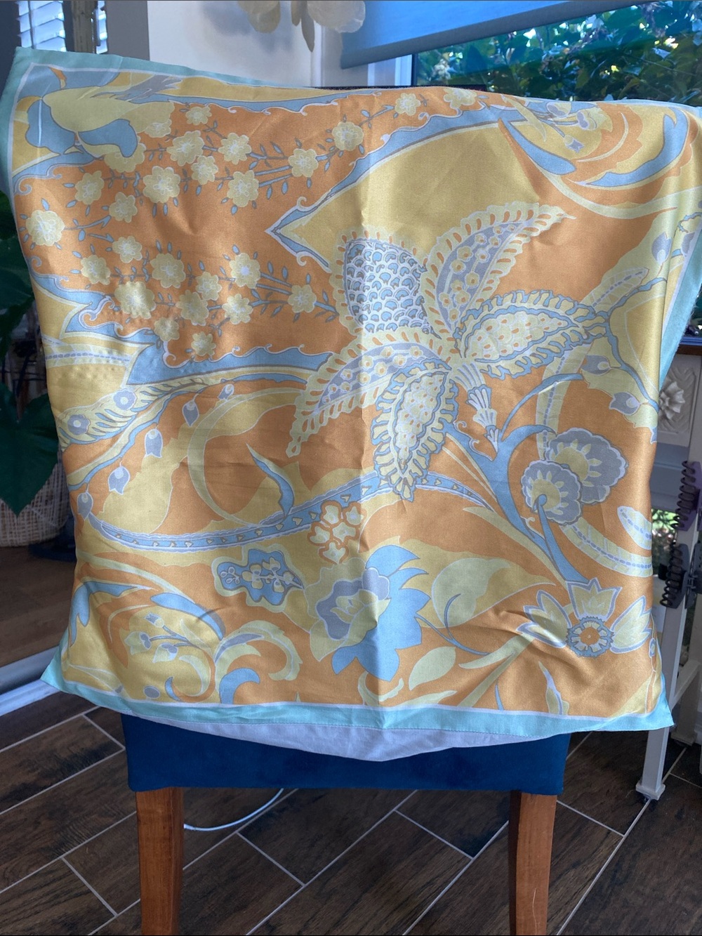 Pottery Barn Orange, Yellow & Light Blue Floral Accent Pillow Cover